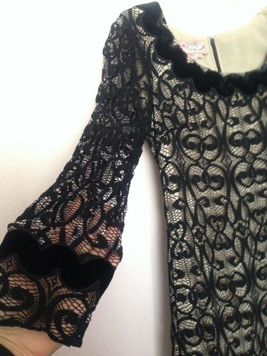 Phoebe Couture Size 4 Black Lace Cocktail Sheath Dress 3/4 Length Bell Sleeves - Picture 4 of 5