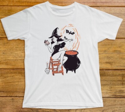 Sexy Hexe T-Shirt 584 Sprudelnder Kessel Fledermaus Buch der Zauber Hexerei Magie Neu