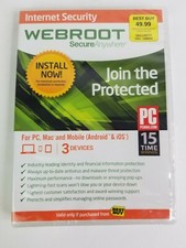 Webroot Secure Anywhere Internet Security Plus  3 Devices Factory Sealed