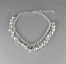 silver jingle bells adjustable anklet ankle bracelet belly dancer 8-10" long