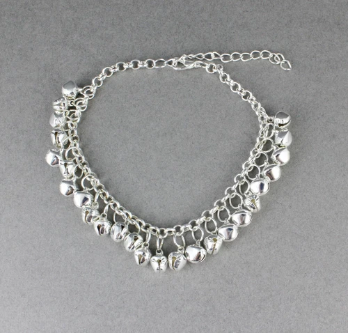silver jingle bells adjustable anklet ankle bracelet belly dancer 8-10" long