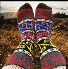 Hand Knitted Socks Wool  Cotton Blend Hand Made Warm Soft Winter Socks Long