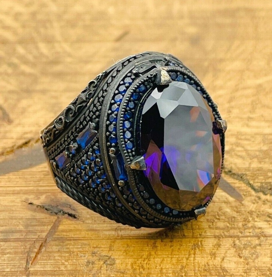 ★47bag ★ 925 Silver Amethyst Aekki Ring Oval Gemstone Ring Amethyst Ring * 925 Silver Ring * Gemstone Ring * Pear Stone