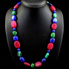 575.00 Cts Earth Mined 20 Inches Long Sapphire Ruby Beads Necklace JK 17E239