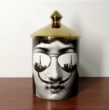 Hand Made Big Eyes Jar With Lids Ceramic Decorative Candle Holder Storage Box