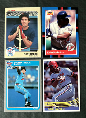 Herbek 83, Puckett MVP 88, Viola 85, Ward 84... Minnesota Twins 4 Card Lot