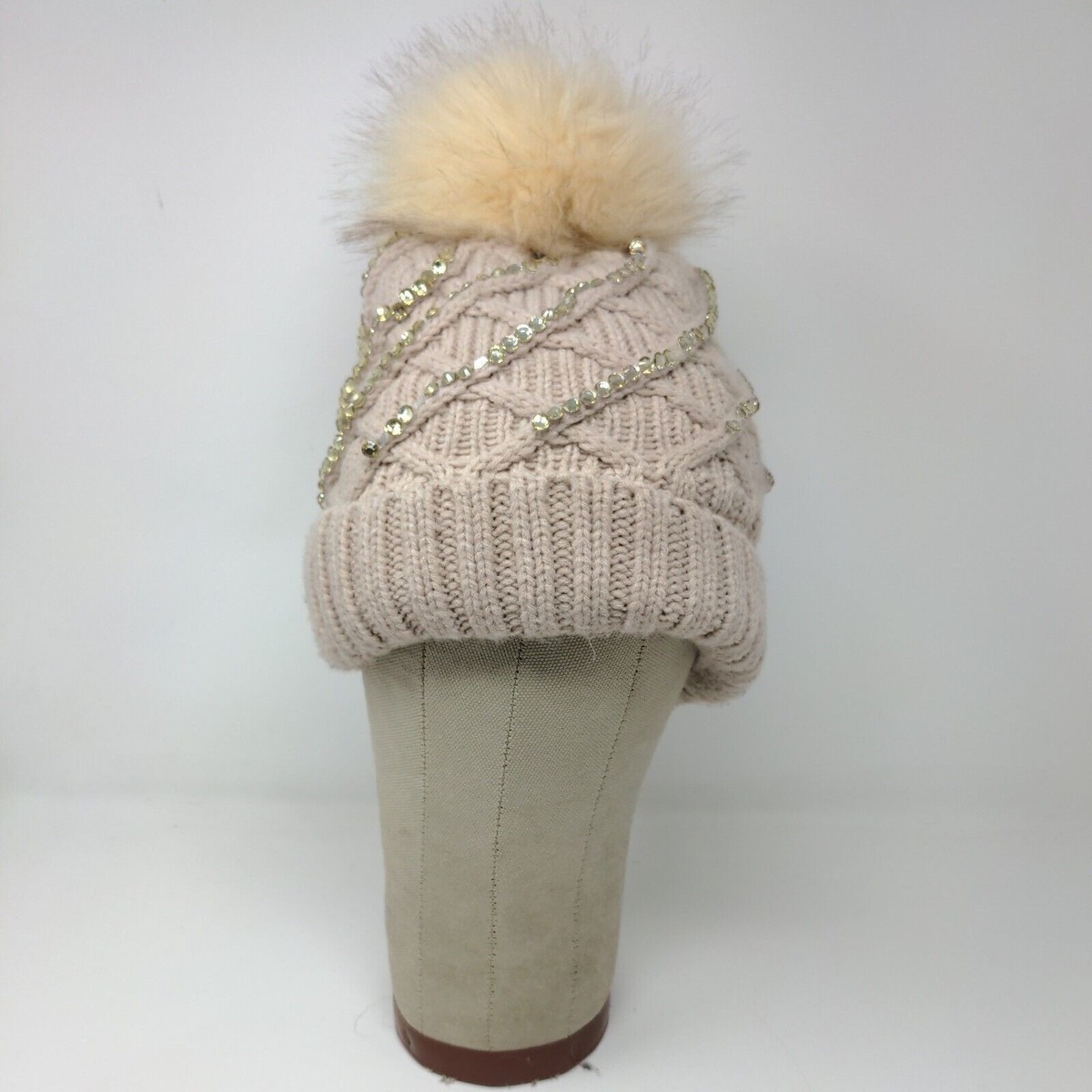 Beanie with crystal beading and fur Pom NEW Victoria main image 4
