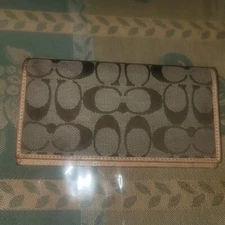 Coach Canvas & Leather C Signature Checkbook Cover Tan- read description