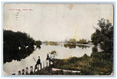 #ad 1908 River View Trees Nature Scene Omro Wisconsin WI Antique Posted Postcard $17.52