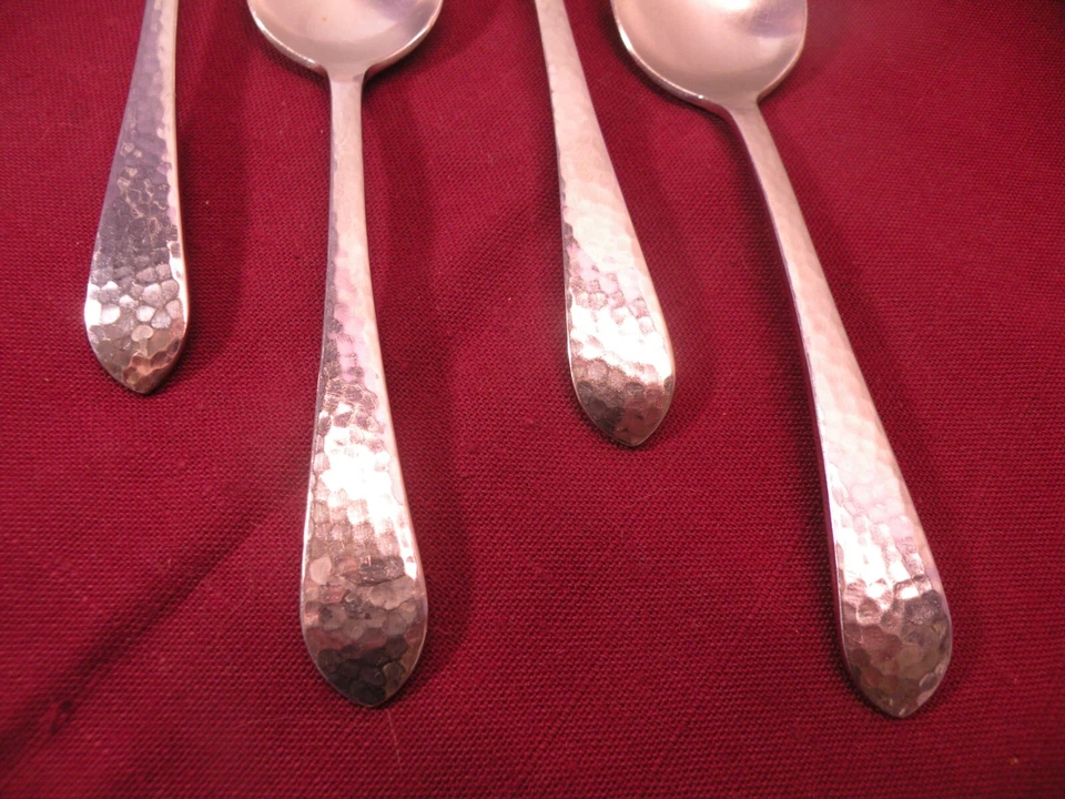 Set Of 4 Teaspoons REED & BARTON Hammered Antique Glossy 18/8 Stainless 6 1/8" - Image 3 of 4