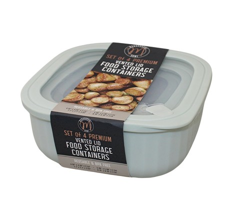 Set of 4 BPA-Free Square Food Storage Containers Vented Lids Assorted Sizes, Mic - Picture 4 of 5