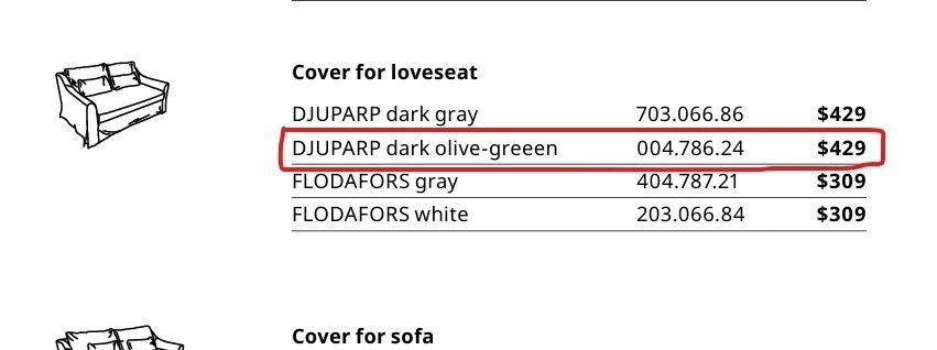 Funda IKEA FARLOV Loveseat (sofá de 2 asientos) 004.786.24 Djuparp verde oliva oscuro Foto 3 de 4