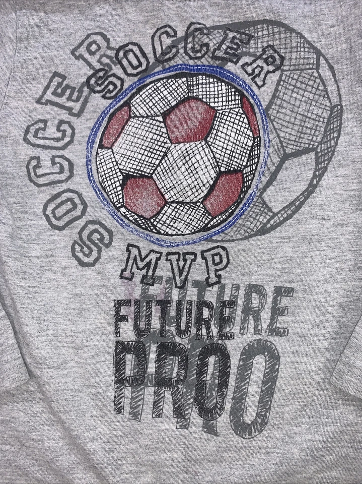 Camisa Okie Dokie Niños Talla 4T Gris Gráfico Manga Larga Informal 100% Algodón Fútbol Foto 2 de 4