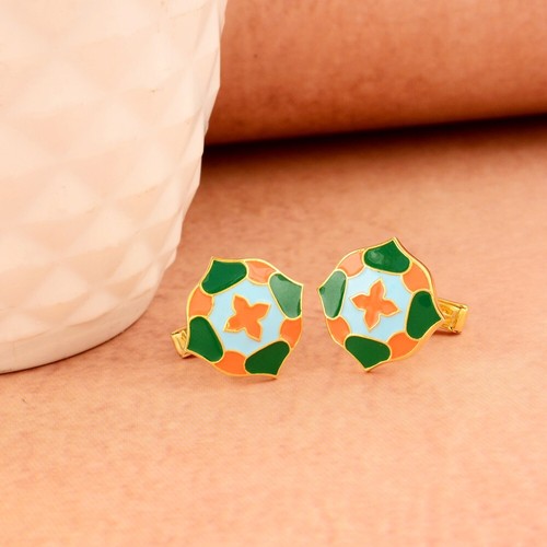 Enamel Gold-Plated Floral Silver Cufflink -Handcrafted Men's Accessories - Picture 2 of 6