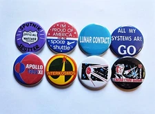 Vintage Reproduction Space Pinback Buttons Magnets & Bottle Openers. Set 01