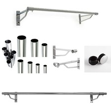 32mm Heavy Duty Wall-Mounted Hanging Clothes Rail with Support Arms AND End Caps