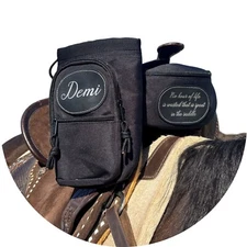 Personalized Horse Saddle Black Pommel Bag & Bottle Holder Set, Equestrian Gifts