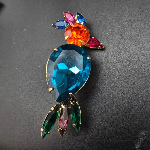 Colorful Rhinestone Bird Brooch Acrylic Vintage Animal Costume Jewelry