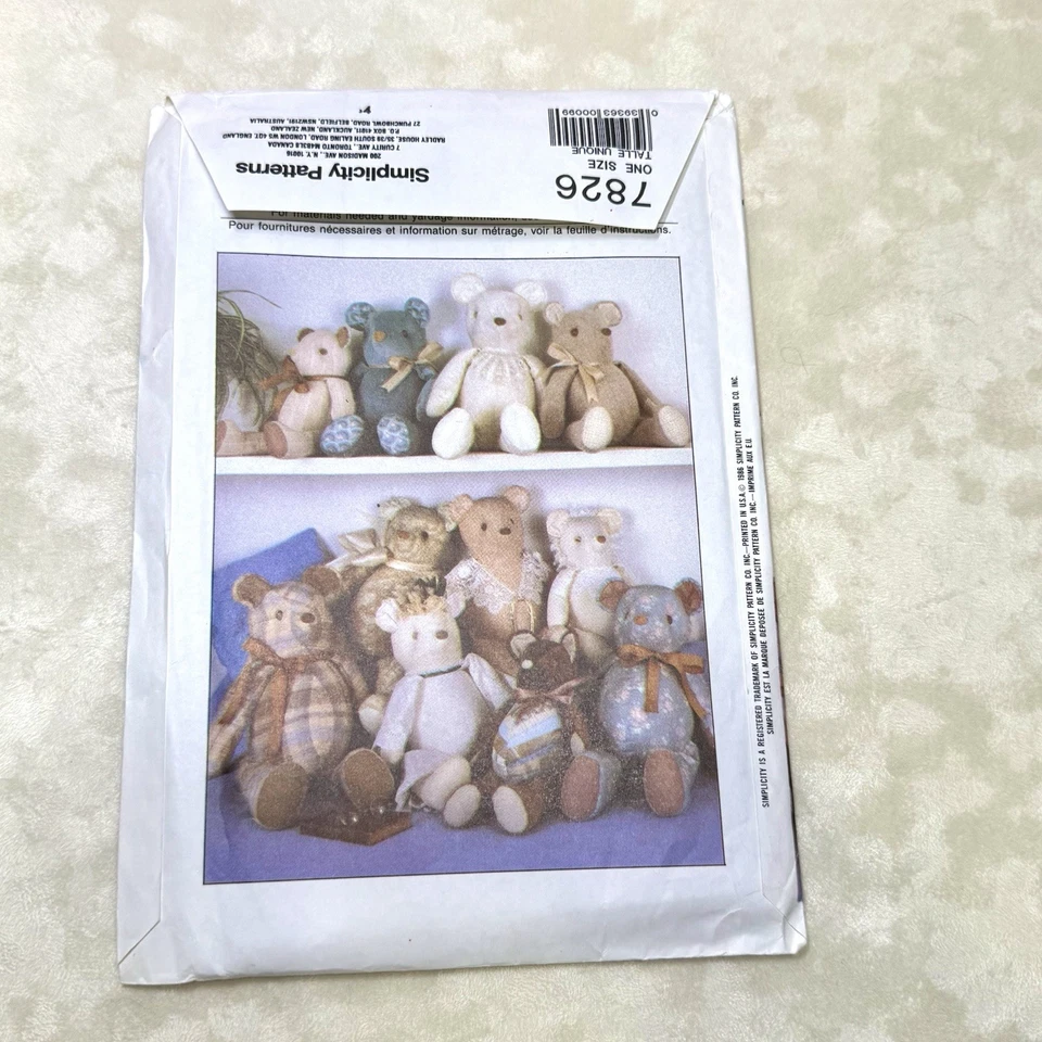 Patchwork Teddy Bear Sewing Pattern Marjorie Puckett Simplicity 7826 UNCUT - Image 2 of 2
