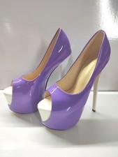 Plus Size Womens Ultra High Heel Shiny Leather Peep Toe Stilettos Clubwear Shoes
