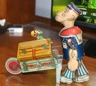 MARX Wind UP POPEYE EXPRESS w/PARROT CART TRUNK/wheelbarrow. 1932 - WORKS