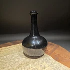 9" Black Glass Onion Bottle ~ Dark Olive Green