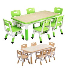 7 PCS Kids Table Chairs Set with Graffiti Desktop Height Adjustable Study Desk
