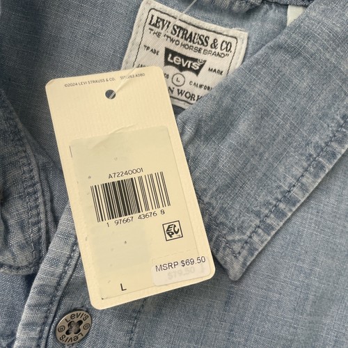 LEVI'S Hombre Talla Camisa grande azul claro castaño rojizo trabajador manga larga abotonada - Imagen 12 de 16