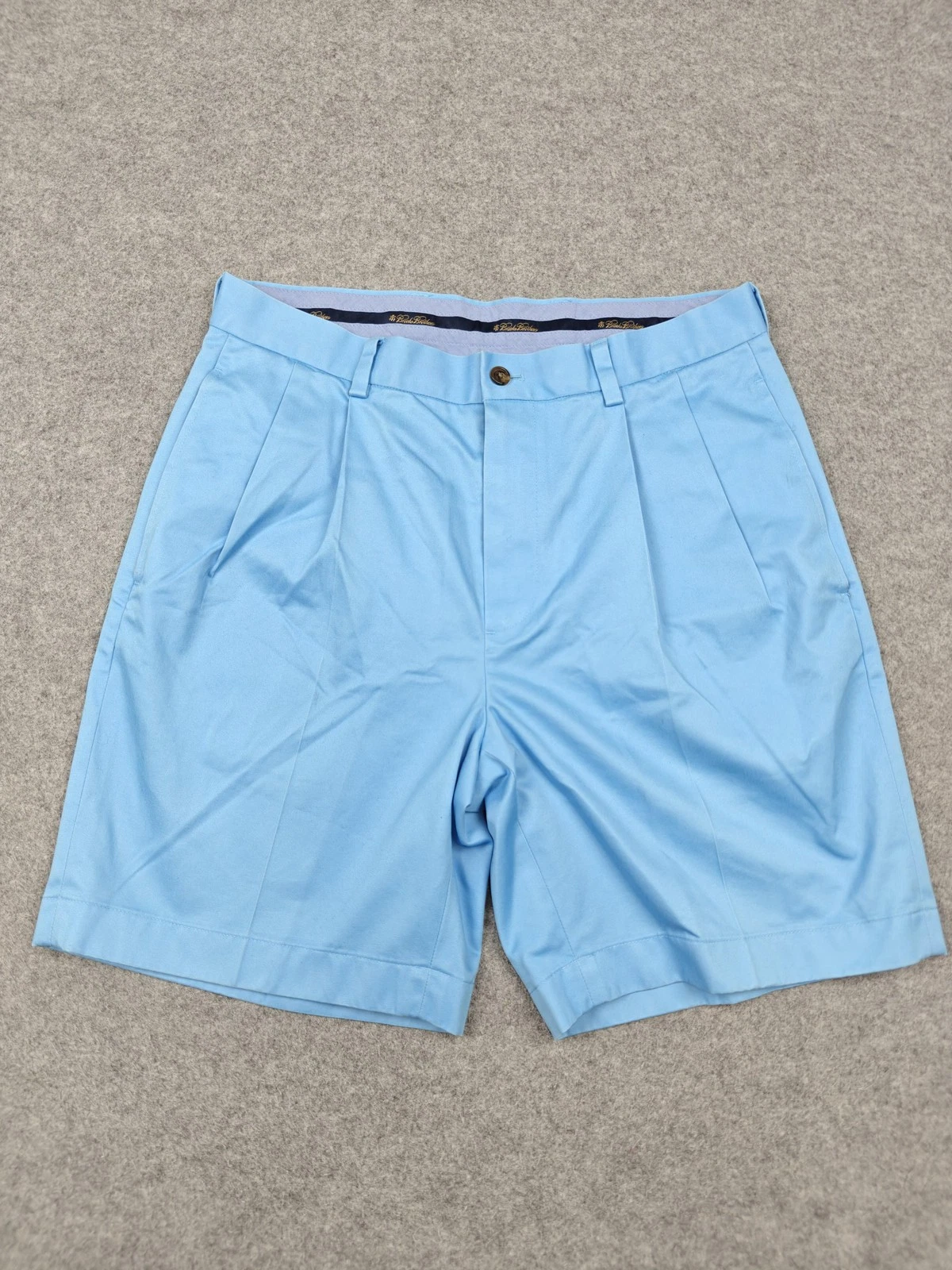 Brooks Brothers Shorts Mens 32 Light Blue 9" Inseam Pleated Chino Casual Summer