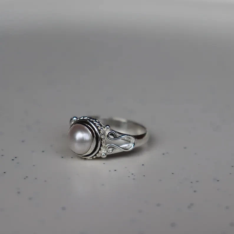 Pearl Ring 925 Sterling Silver Ring, Handmade Jewelry, Freshwater Pearl All Size - Image 3 of 4