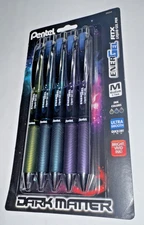 Pentel EnerGel RTX Retractable Liquid Gel Pens 0.7mm 5-Pack Dark Matter