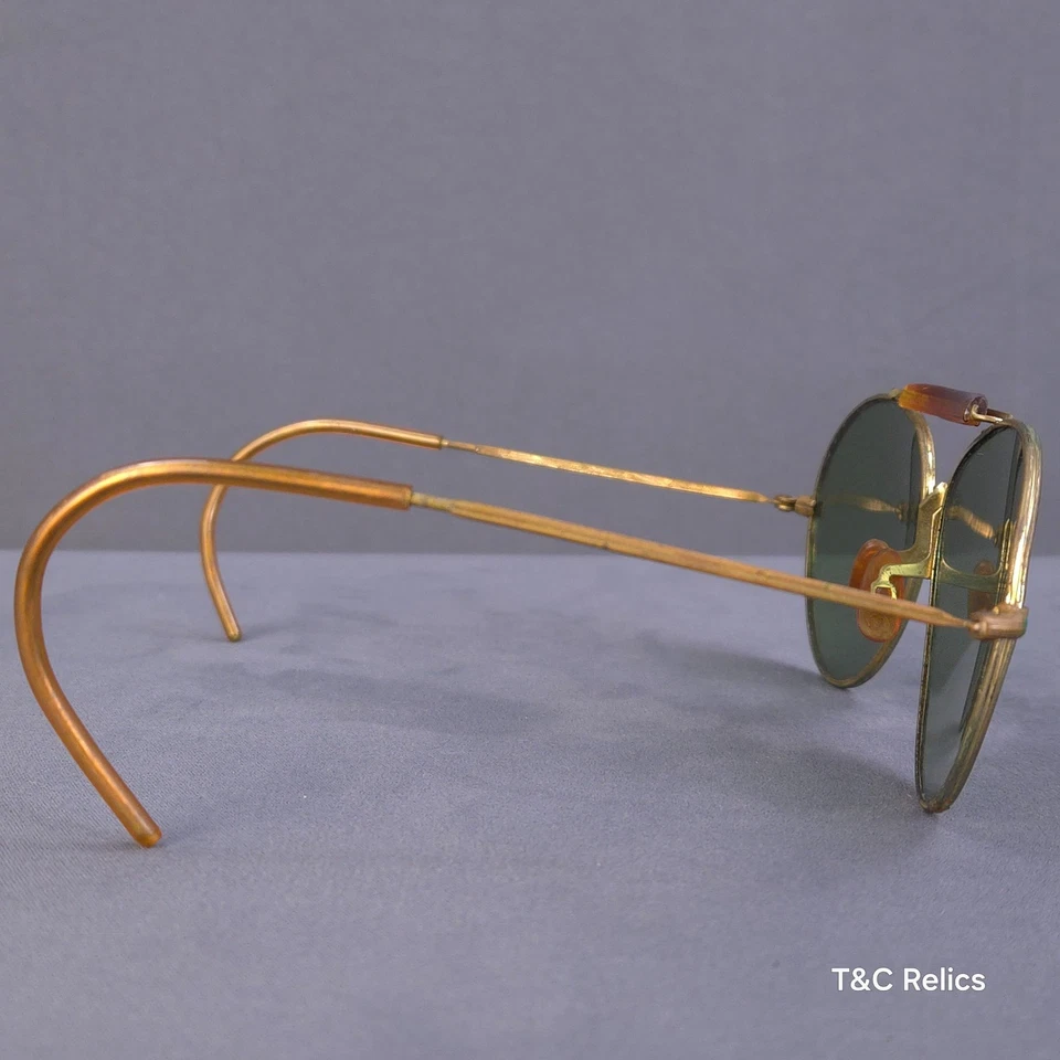 Gafas de sol de aviador pendientes de patente vintage civiles y estuche 1936-40 ámbar baquelita Foto 4 de 4