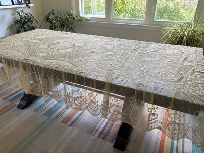 Antique 1920s Normandy Lace Ivory Net Lace Cotton Lawn Inserts Twin SZ Canopy