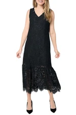 Attitudes by Renee Women's Illusion Waist Lace Maxi Dress Black