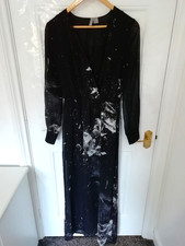Divided H&M 8 (36) Long Maxi Dress Black White Grey  Lined S/Zip Gothic Romantic