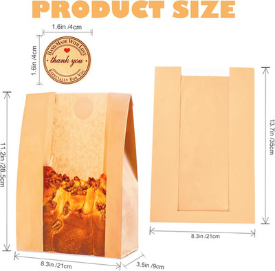 60pcs Paper Bread Bags for Homemade Bread, Sourdough Bags with Window, 13.7 x...