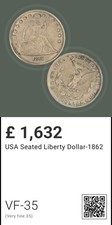 usa seated liberty dollor 1862