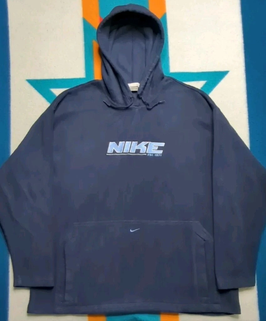 Vintage Nike Fleece Hoodie Embroidered Center Swoosh Travis Scott Blue Y2K XL