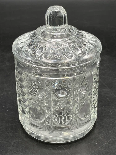 Vintage Federal Glass Windsor Clear Jam Jar With Lid And A Spoon