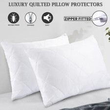 Pack of 2 4 6 Zipped Quilted Pillow Protectors Case Soft Pillows Pair Covers UK