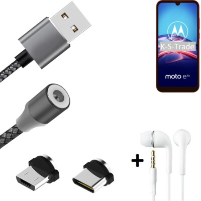 Magnet-Lade-Kabel + Kopfhörer für Motorola E6s mit USB-Typ C u. Micro-USB 