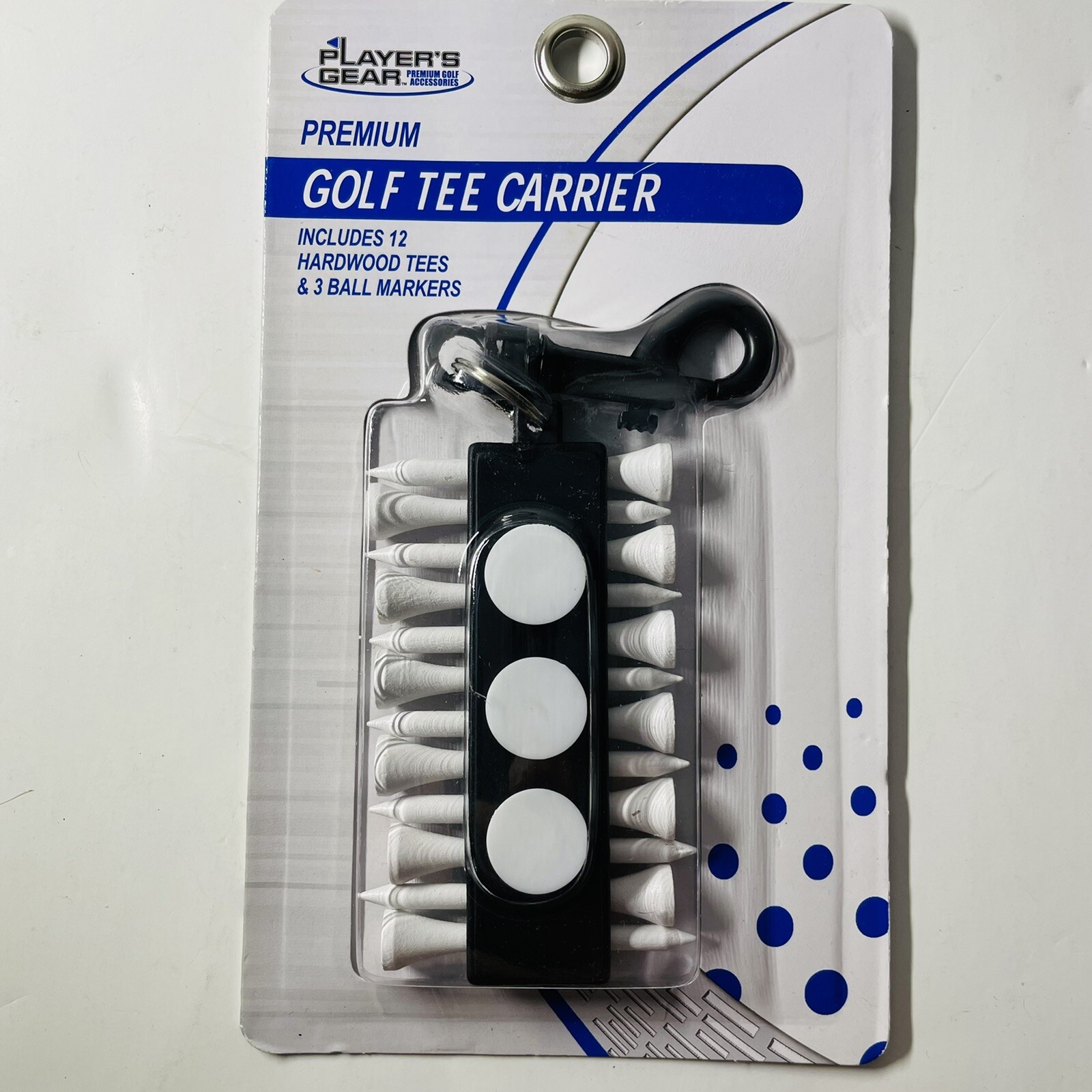 Player's Premium Golf Tee Carrier 12 Hardwood Golf Tees 3 Ball Marker
