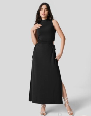 sachin and babi light blue dress Mock Neck Sleeveless Cut Out Drawstring Split Maxi Casual Dress