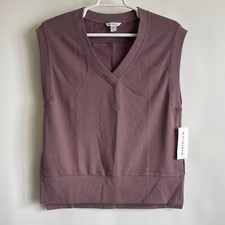 Athleta Retroterry Sweatshirt Tee Damask Mauve Pullover V-Neck Medium New 79