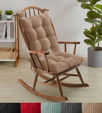 Sweet Home Collection 2 Piece Velvet Ribbed Non Slip Rocking Chair Cushion Set