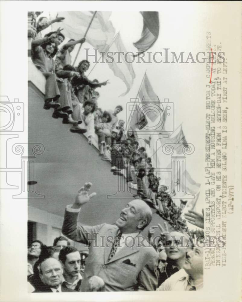 1973 Press Photo President-elect Hector Campora greets crowd in Buenos  Aires | eBay