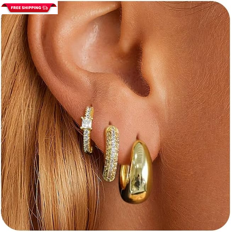 14K Gold Plated Small Hoop Earrings Set for Women Minimalist Style-image
