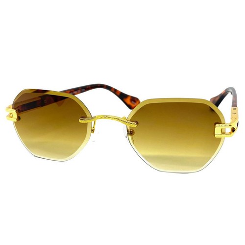 Uomo Classy Elegante Sofisticato Rétro Sole Occhiali senza Montatura Oro Miele - Picture 2 of 6