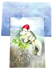 Leanin' Tree Manatee Christmas Holiday Card Set of 10 Manatee Mom and Baby