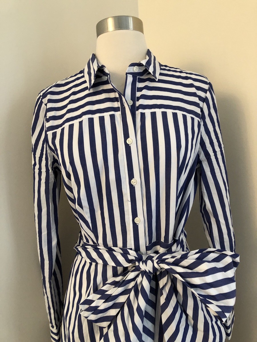 New J Crew Tie-waist Shirtdress in Stripe Dress White Blue